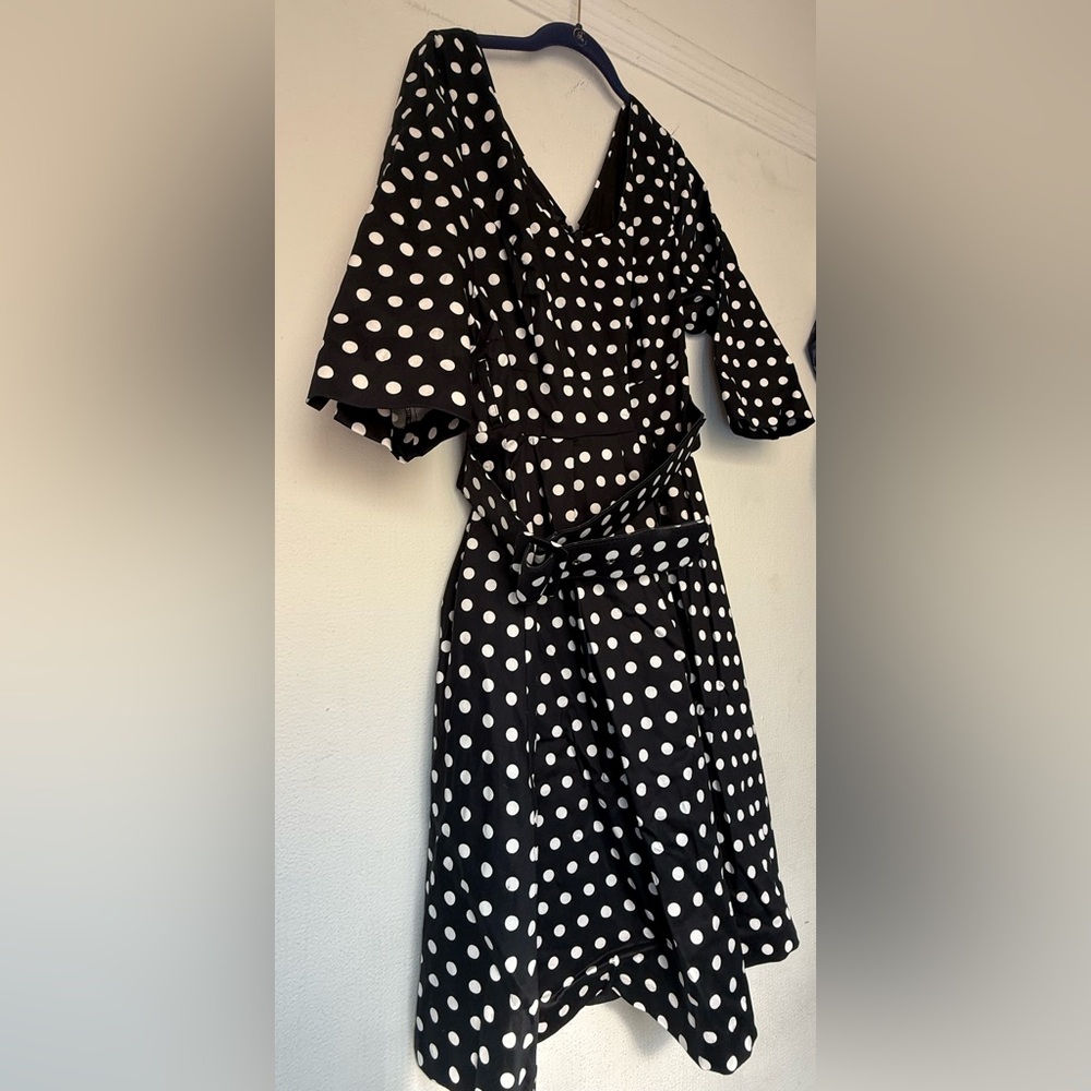 City Chic Black and White Polka Dot Dress with tulle underlay